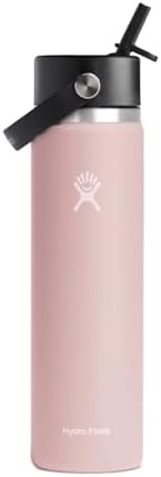 HYDRO FLASK Wide Mouth vacuum insulated stainless steel water bottle with leakproof closeable straw lid for cold water drinks, sports, travel, car and school