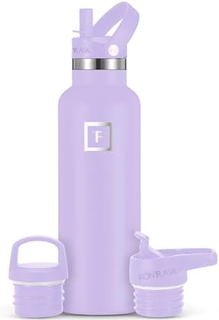 IRON °FLASK Camping & Hiking Hydration Canteens - 3 Lids (Narrow Straw Lid) Leak Proof Vacuum Insulated Stainless Steel - Hot & Cold Double Walled Sports Water Bottle - Lavender, 20 Oz