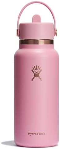 HYDRO FLASK Wide Mouth vacuum insulated stainless steel water bottle with leakproof closeable straw lid for cold water drinks, sports, travel, car and school