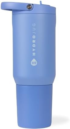 HydroJug Sport - Stainless Steel Tumbler with Straw, Vacuum Insulated, 20oz Leakproof Water Bottle, Ergonomic Design, Reusable, Dishwasher Safe, Rubber Base, Durable for Gym or Outdoors, Light Blue
