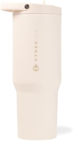 HydroJug Sport - Stainless Steel Tumbler with Straw, Vacuum Insulated, 40oz Leakproof Water Bottle, Ergonomic Design, Reusable, Dishwasher Safe, Rubber Base, Durable for Gym or Outdoors, Cream