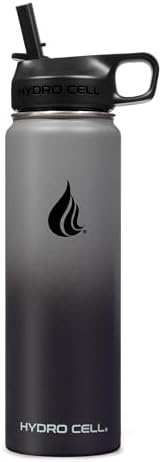 HYDRO CELL Stainless Steel Insulated Water Bottle with Straw - For Cold & Hot Drinks - Metal Vacuum Flask with Screw Cap and Modern Leakproof Sport Thermos for Adults (Graphite/Black 24oz)