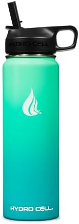 HYDRO CELL Stainless Steel Insulated Water Bottle with Straw - For Cold & Hot Drinks - Metal Vacuum Flask with Screw Cap and Modern Leakproof Sport Thermos for Adults (Mint/Green 24oz)