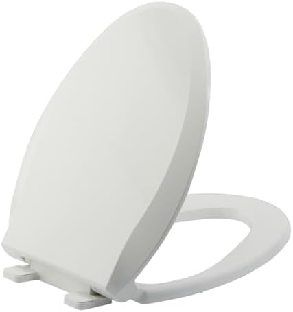 Elongated Toilet Seat Slow Close, Quiet Toilet Seat Cover with Never Loosen Durable Toilet Seat Lid Easy to Install & Clean, Polypropylene (PP), White