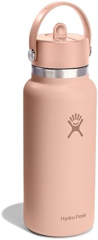 HYDRO FLASK Wide Mouth vacuum insulated stainless steel water bottle with leakproof closeable straw lid for cold water drinks, sports, travel, car and school