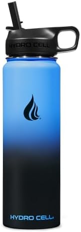 HYDRO CELL Stainless Steel Insulated Water Bottle with Straw - For Cold & Hot Drinks - Metal Vacuum Flask with Screw Cap and Modern Leakproof Sport Thermos for Adults (Blue/Black 24oz)