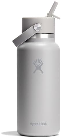 HYDRO FLASK Wide Mouth vacuum insulated stainless steel water bottle with leakproof closeable straw lid for cold water drinks, sports, travel, car and school