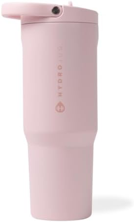 HydroJug Sport - Stainless Steel Tumbler with Straw, Vacuum Insulated, 32oz Leakproof Water Bottle, Ergonomic Design, Reusable, Dishwasher Safe, Rubber Base, Durable for Gym or Outdoors, Pink Sand