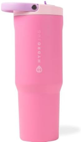 HydroJug Sport - Stainless Steel Tumbler with Straw, Vacuum Insulated, 32oz Leakproof Water Bottle, Ergonomic Design, Reusable, Dishwasher Safe, Rubber Base, Durable for Gym or Outdoors, Pink Sugar