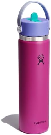 HYDRO FLASK Wide Mouth vacuum insulated stainless steel water bottle with leakproof closeable straw lid for cold water drinks, sports, travel, car and school