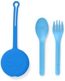 Omie OmieBox Kids Utensils Set with Case - 2 Piece Plastic, Reusable Fork and Spoon Silverware with Pod for Kids (Blue)