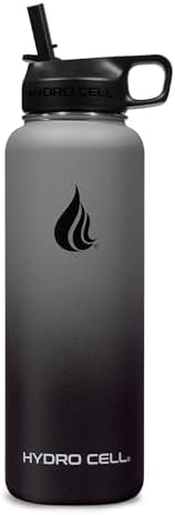 HYDRO CELL Stainless Steel Insulated Water Bottle with Straw - For Cold & Hot Drinks - Metal Vacuum Flask with Screw Cap and Modern Leakproof Sport Thermos for Adults (Graphite/Black 40oz)