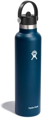 Hydro Flask 24 Oz Stainless Steel Standard Mouth Water Bottle with Flex Straw Cap and Double-Wall Vacuum Insulation