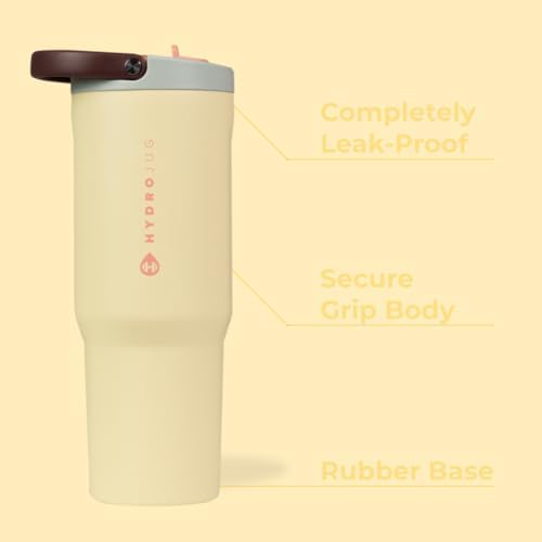 HydroJug Sport - Stainless Steel Tumbler with Straw, Vacuum Insulated, 32oz Leakproof Water Bottle, Ergonomic Design, Reusable, Dishwasher Safe, Rubber Base, Durable for Gym or Outdoors, Belle