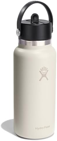 HYDRO FLASK Wide Mouth vacuum insulated stainless steel water bottle with leakproof closeable straw lid for cold water drinks, sports, travel, car and school