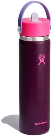 HYDRO FLASK Wide Mouth vacuum insulated stainless steel water bottle with leakproof closeable straw lid for cold water drinks, sports, travel, car and school