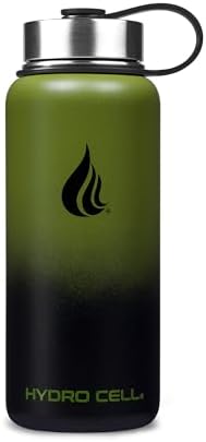 HYDRO CELL Stainless Steel Insulated Water Bottle with Straw - For Cold & Hot Drinks - Metal Vacuum Flask with Screw Cap and Modern Leakproof Sport Thermos for Adults (Army/Black 32oz)