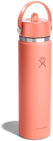 HYDRO FLASK Wide Mouth vacuum insulated stainless steel water bottle with leakproof closeable straw lid for cold water drinks, sports, travel, car and school