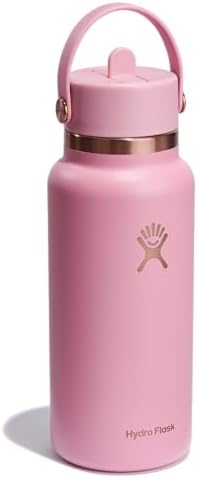 HYDRO FLASK Wide Mouth vacuum insulated stainless steel water bottle with leakproof closeable straw lid for cold water drinks, sports, travel, car and school