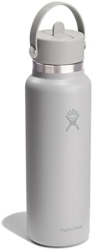 HYDRO FLASK Wide Mouth vacuum insulated stainless steel water bottle with leakproof closeable straw lid for cold water drinks, sports, travel, car and school