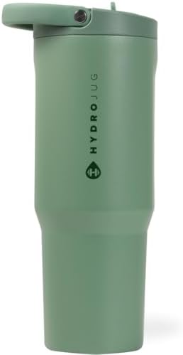HydroJug Sport - Stainless Steel Tumbler with Straw, Vacuum Insulated, 40oz Leakproof Water Bottle, Ergonomic Design, Reusable, Dishwasher Safe, Rubber Base, Durable for Gym or Outdoors, Sage