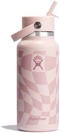 HYDRO FLASK Wide Mouth vacuum insulated stainless steel water bottle with leakproof closeable straw lid for cold water drinks, sports, travel, car and school