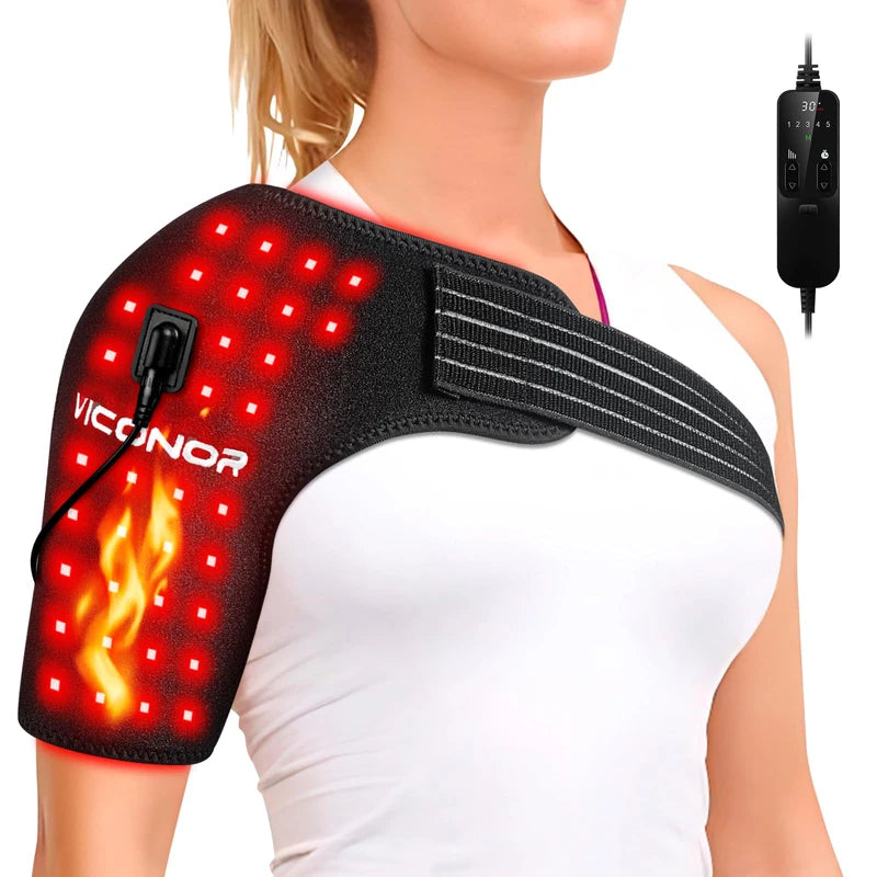 Viconor Red Light & Infrared LED Shoulder Wrap – Heated Comfort Pad with Adjustable Light & Heat Settings – USB & Plug-In, Left or Right Shoulder