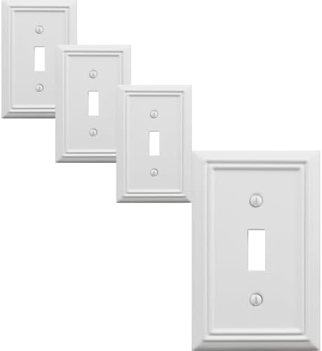 Single Toggle Light Switch Cover Adler Metal Wall Plate, 4-Pack White 1 Gang, Light Switch Cover Decorative Wallplate, Durable