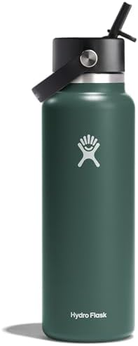 HYDRO FLASK Wide Mouth vacuum insulated stainless steel water bottle with leakproof closeable straw lid for cold water drinks, sports, travel, car and school