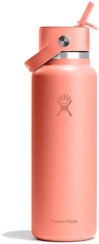 HYDRO FLASK Wide Mouth vacuum insulated stainless steel water bottle with leakproof closeable straw lid for cold water drinks, sports, travel, car and school