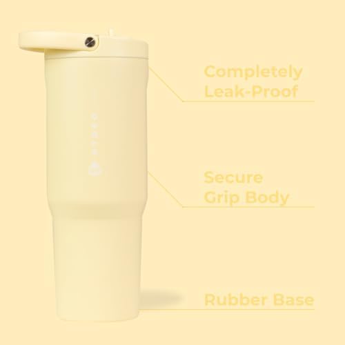 HydroJug Sport - Stainless Steel Tumbler with Straw, Vacuum Insulated, 32oz Leakproof Water Bottle, Ergonomic Design, Reusable, Dishwasher Safe, Rubber Base, Durable for Gym or Outdoors, Butter