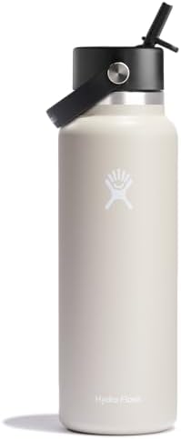 HYDRO FLASK Wide Mouth vacuum insulated stainless steel water bottle with leakproof closeable straw lid for cold water drinks, sports, travel, car and school