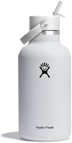 HYDRO FLASK Wide Mouth vacuum insulated stainless steel water bottle with leakproof closeable straw lid for cold water drinks, sports, travel, car and school