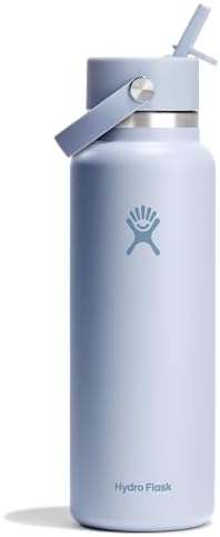 HYDRO FLASK Wide Mouth vacuum insulated stainless steel water bottle with leakproof closeable straw lid for cold water drinks, sports, travel, car and school