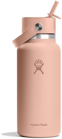 HYDRO FLASK Wide Mouth vacuum insulated stainless steel water bottle with leakproof closeable straw lid for cold water drinks, sports, travel, car and school
