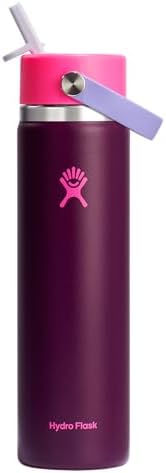HYDRO FLASK Wide Mouth vacuum insulated stainless steel water bottle with leakproof closeable straw lid for cold water drinks, sports, travel, car and school