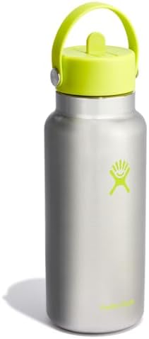 HYDRO FLASK Wide Mouth vacuum insulated stainless steel water bottle with leakproof closeable straw lid for cold water drinks, sports, travel, car and school