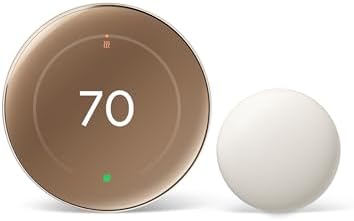 Google Nest Learning Thermostat (4th Gen, 2024) with Nest Temperature Sensor - Energy Saving Smart Thermostat with Adaptive Eco - Works with Alexa and Google Home App - Polished Gold