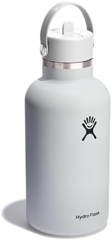 HYDRO FLASK Wide Mouth vacuum insulated stainless steel water bottle with leakproof closeable straw lid for cold water drinks, sports, travel, car and school