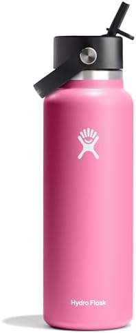 HYDRO FLASK Wide Mouth vacuum insulated stainless steel water bottle with leakproof closeable straw lid for cold water drinks, sports, travel, car and school