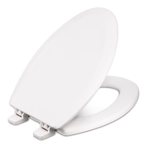 Centoco Wooden Toilet Seat Elongated, Closed Front with Cover, Residential, Made in the USA, 900-001, White