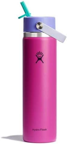 HYDRO FLASK Wide Mouth vacuum insulated stainless steel water bottle with leakproof closeable straw lid for cold water drinks, sports, travel, car and school