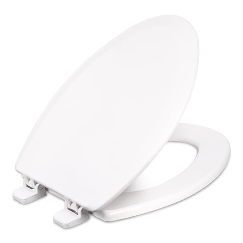 Centoco Elongated Toilet Seat Soft Close, Closed Front with Cover, Molded Wood, Made in the USA, 900SC-301, Crane White (Cotton/Bright)