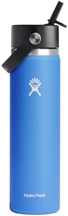 HYDRO FLASK Wide Mouth vacuum insulated stainless steel water bottle with leakproof closeable straw lid for cold water drinks, sports, travel, car and school