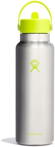 HYDRO FLASK Wide Mouth vacuum insulated stainless steel water bottle with leakproof closeable straw lid for cold water drinks, sports, travel, car and school