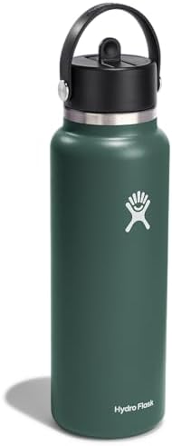 HYDRO FLASK Wide Mouth vacuum insulated stainless steel water bottle with leakproof closeable straw lid for cold water drinks, sports, travel, car and school