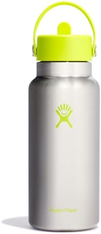 HYDRO FLASK Wide Mouth vacuum insulated stainless steel water bottle with leakproof closeable straw lid for cold water drinks, sports, travel, car and school