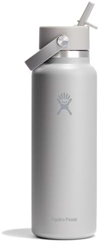 HYDRO FLASK Wide Mouth vacuum insulated stainless steel water bottle with leakproof closeable straw lid for cold water drinks, sports, travel, car and school