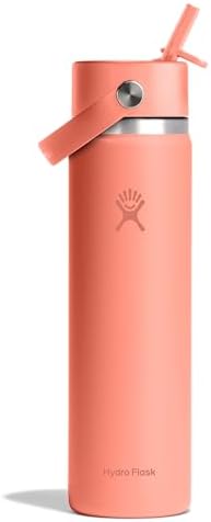 HYDRO FLASK Wide Mouth vacuum insulated stainless steel water bottle with leakproof closeable straw lid for cold water drinks, sports, travel, car and school