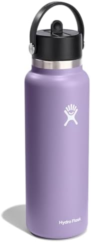 HYDRO FLASK Wide Mouth vacuum insulated stainless steel water bottle with leakproof closeable straw lid for cold water drinks, sports, travel, car and school